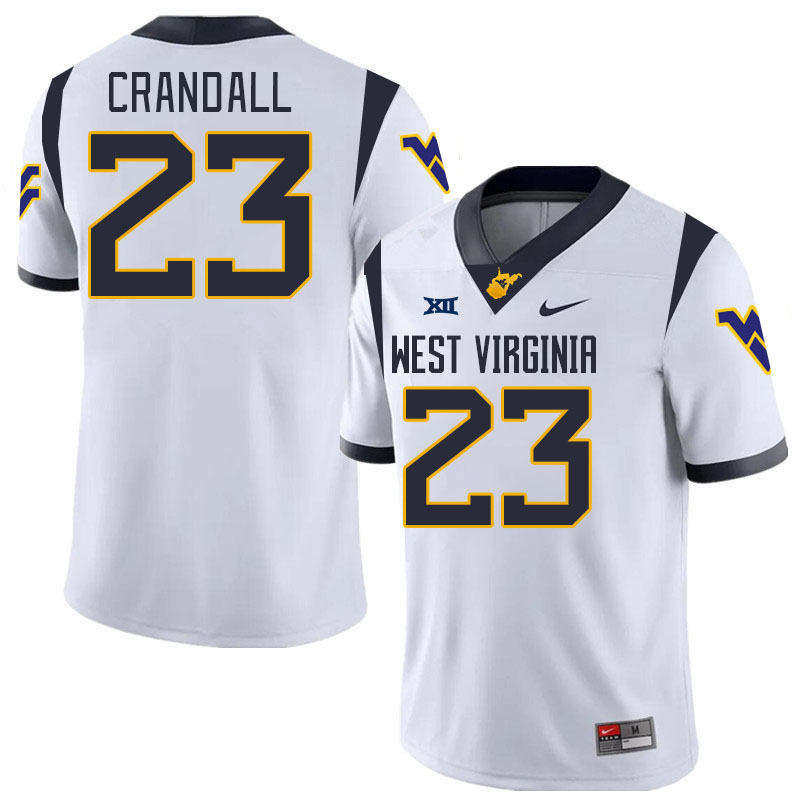 #23 TJ Crandall West Virginia Mountaineers College 2024 New Uniforms Football Jerseys Stitched Sale-White